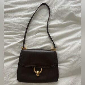 Gucci Dark Brown Leather Shoulder Bag with Gold Accents